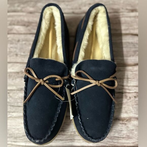 J Crew Men\'s Navy Suede Slippers Sherpa‎ Lined Slip On Winter Shoes Size 13 main image 5